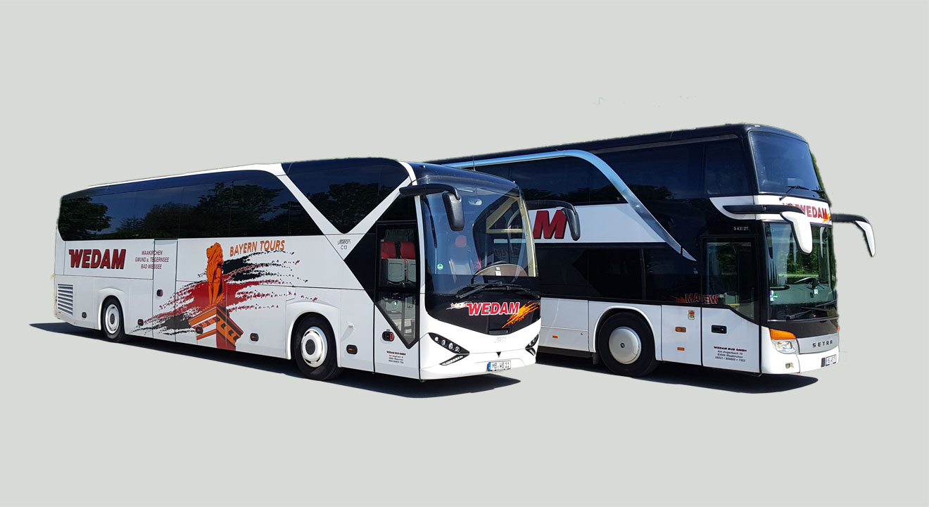 Reisebus und Doppeldecker-Reisebus der Wedam Bus GmbH